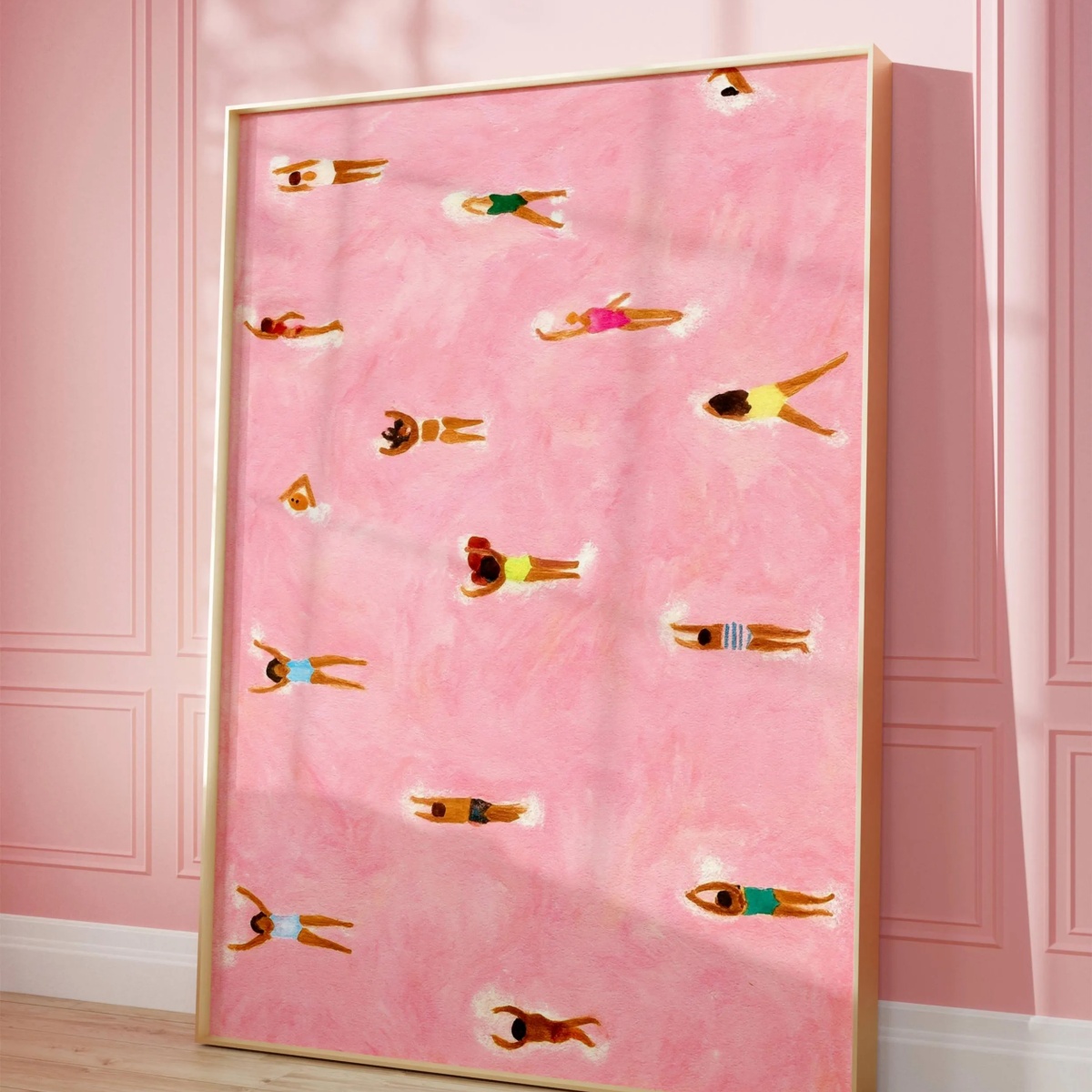 Tiny People Swimming in Pink B - Badminton Poster recensie en prijs