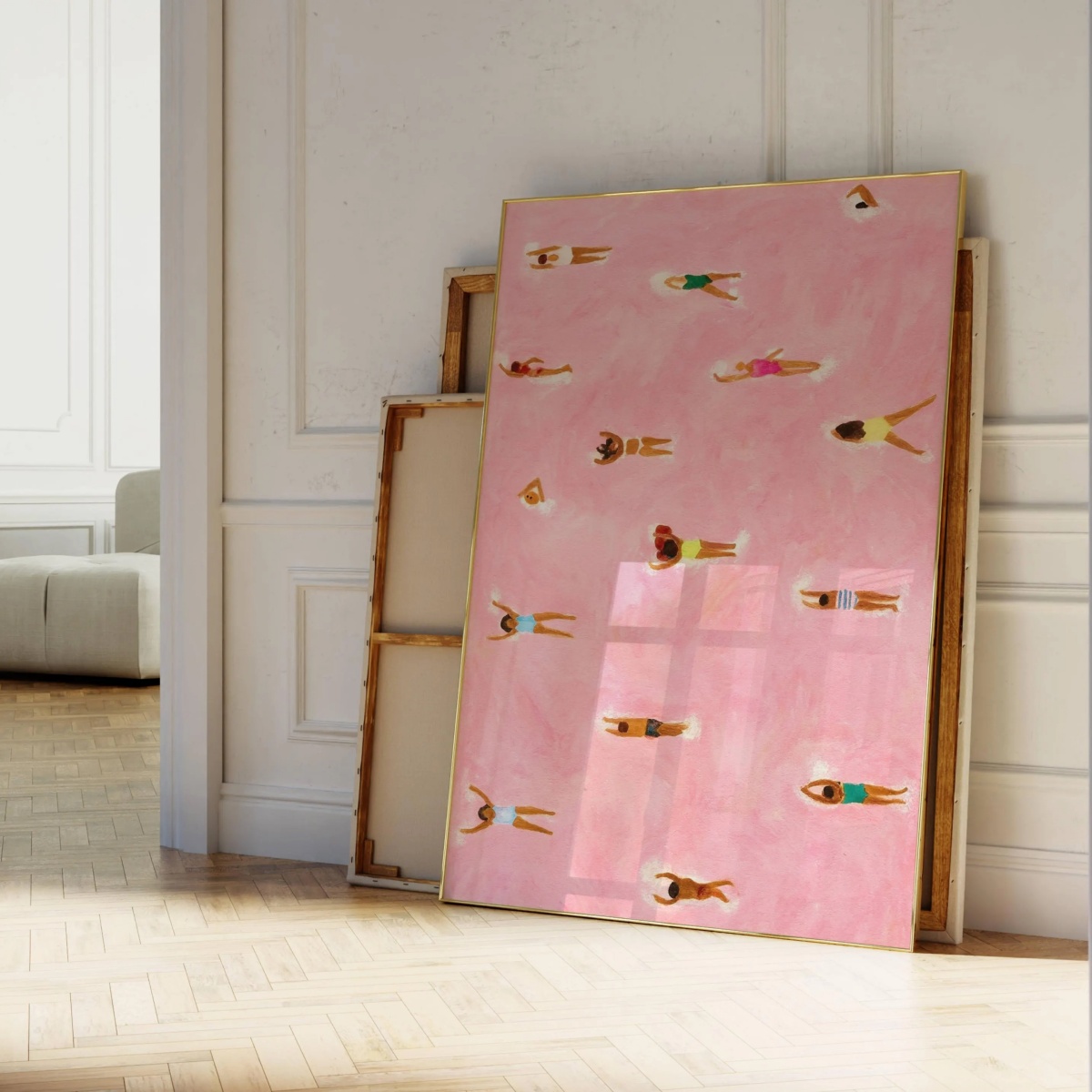 Tiny People Swimming in Pink B - Badminton Poster recensie en prijs