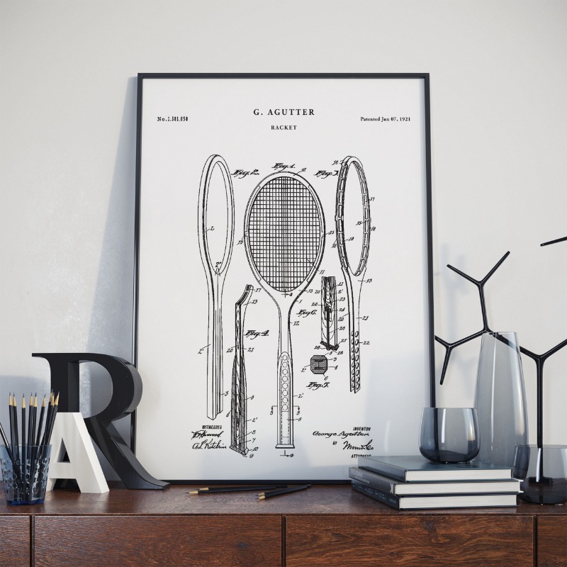 Vintage 1921 Racket Patent Pos - Badminton Poster recensie en prijs